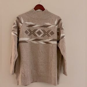 Calvin Klein oversized mock neck sweater with Aztec pattern stripe, size XL